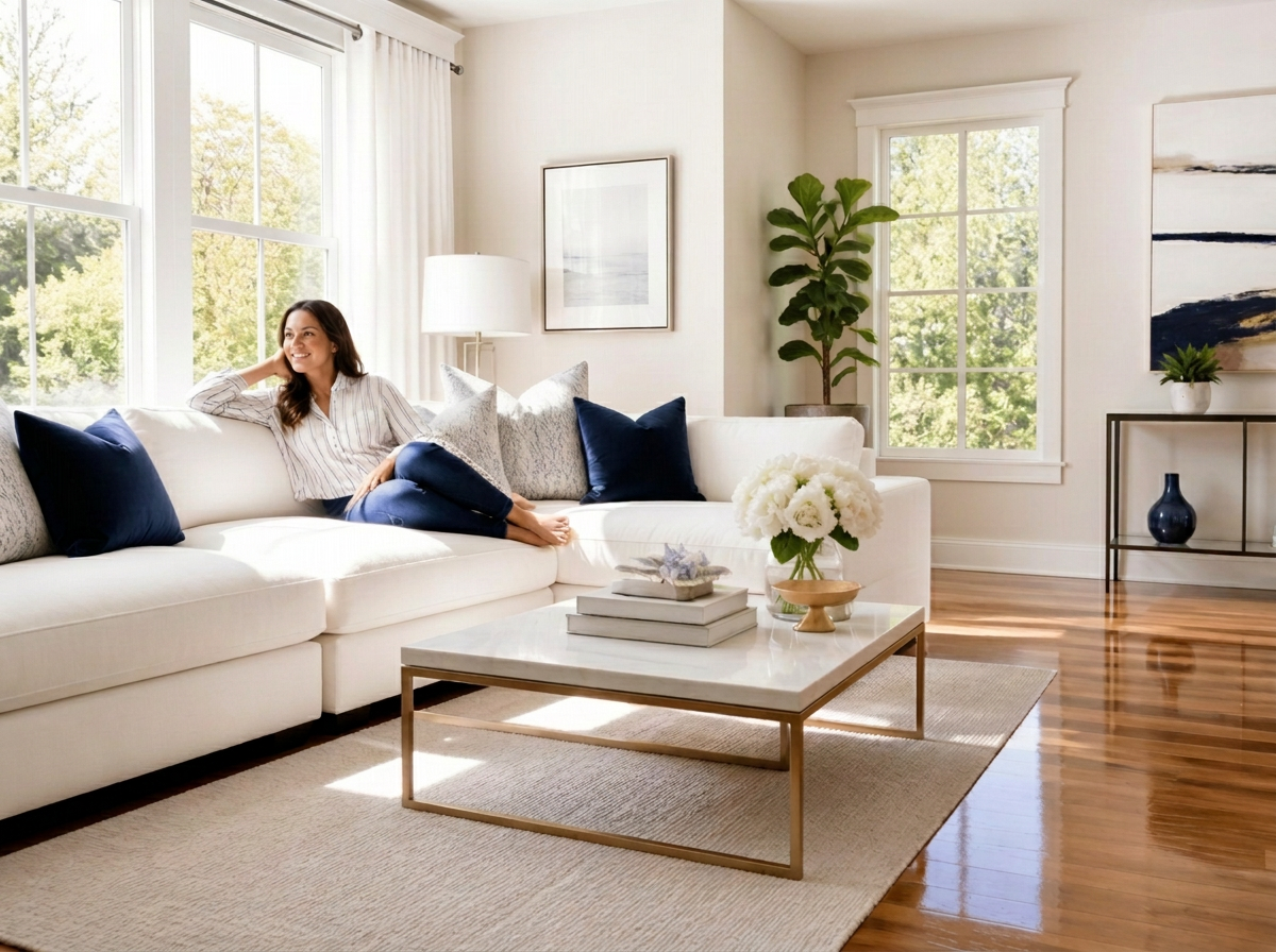 Happy customer in a clean Converse, TX living room
